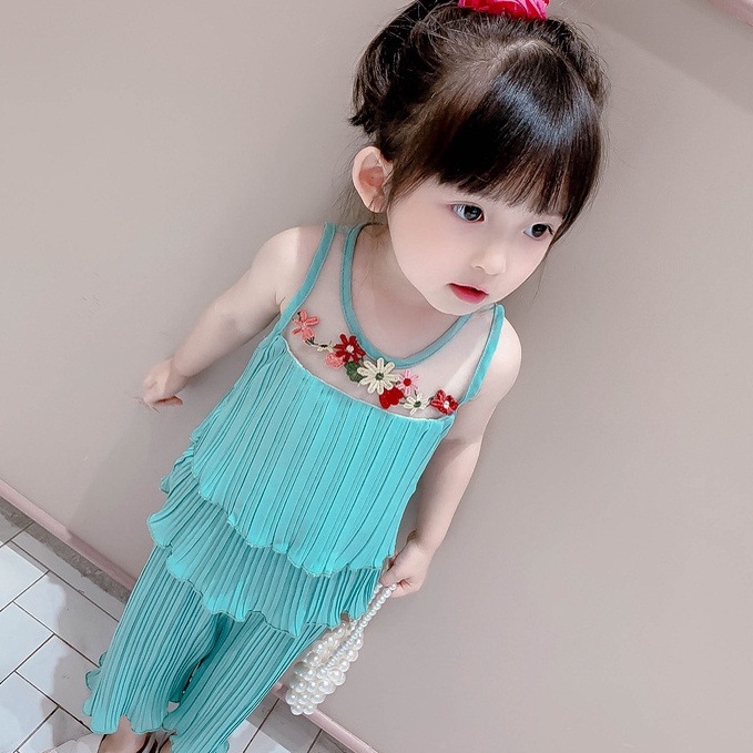 Baju Setelan Import Anak Perempuan Warna Toska usia 3 tahun dan 4 tahun