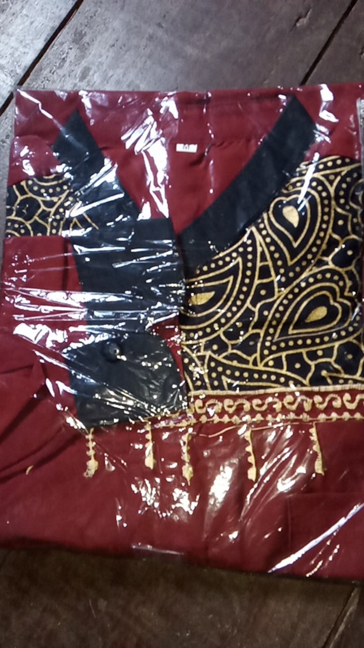 Cod - Dt Collection - Kemeja Batik Pria Cowok Muslim Bordir Kombinasi Gold Maroon Lengan Panjang