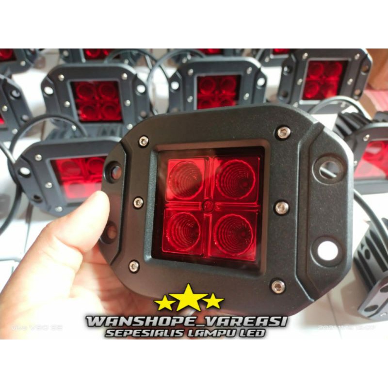LAMPU FOGLAMP KUPING 4 MATA SINAR MERAH 18W FOGLAMP BUMPER MOBIL OFFROAD COSTEM ARB