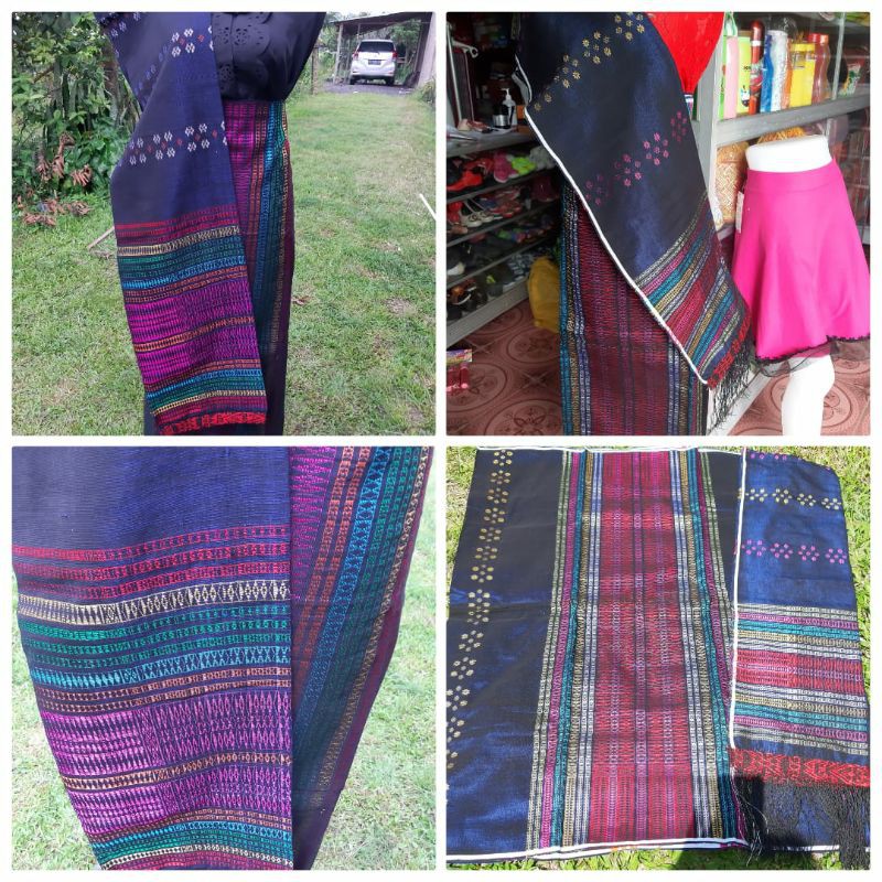 SONGKET PUCCA BINTIK WARNA NAVY DENGAN KEPALA WARNA PINK