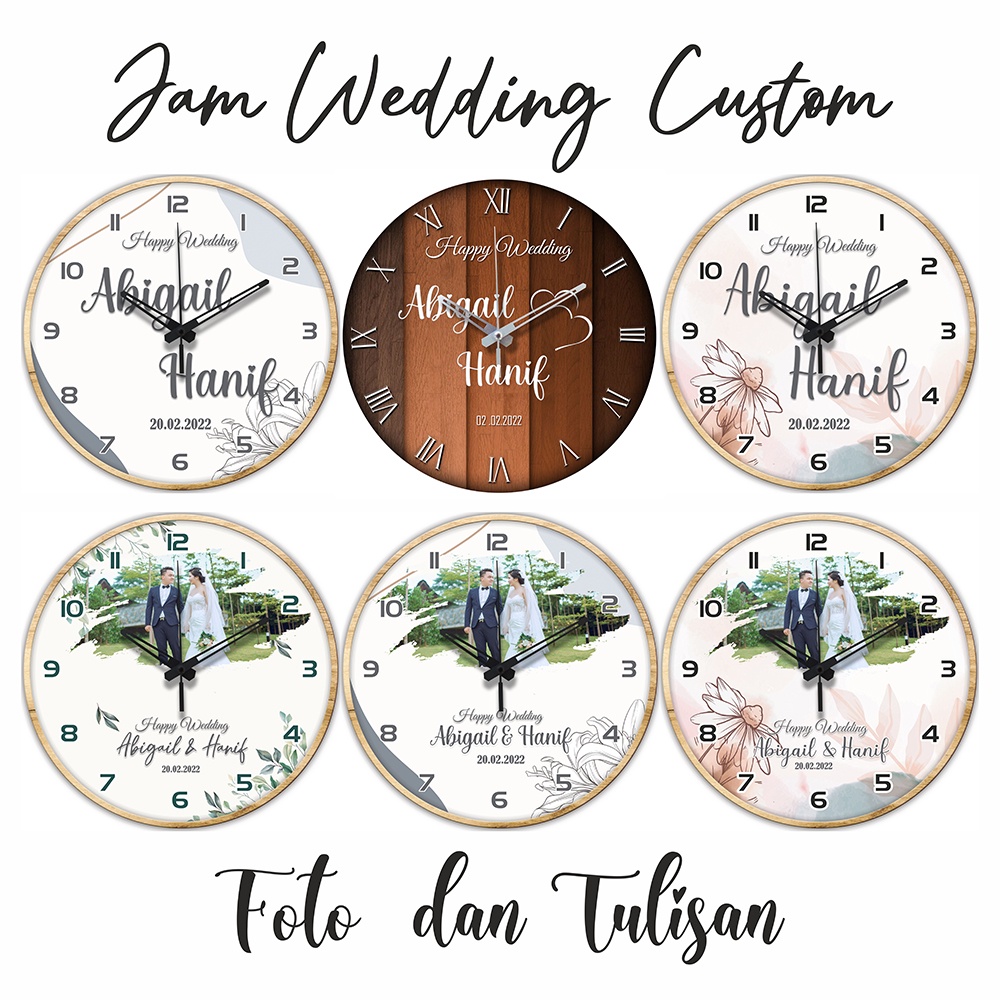 Jam Dinding Bulat Custom Nama Ucapan Wedding Ulang Tahun dll