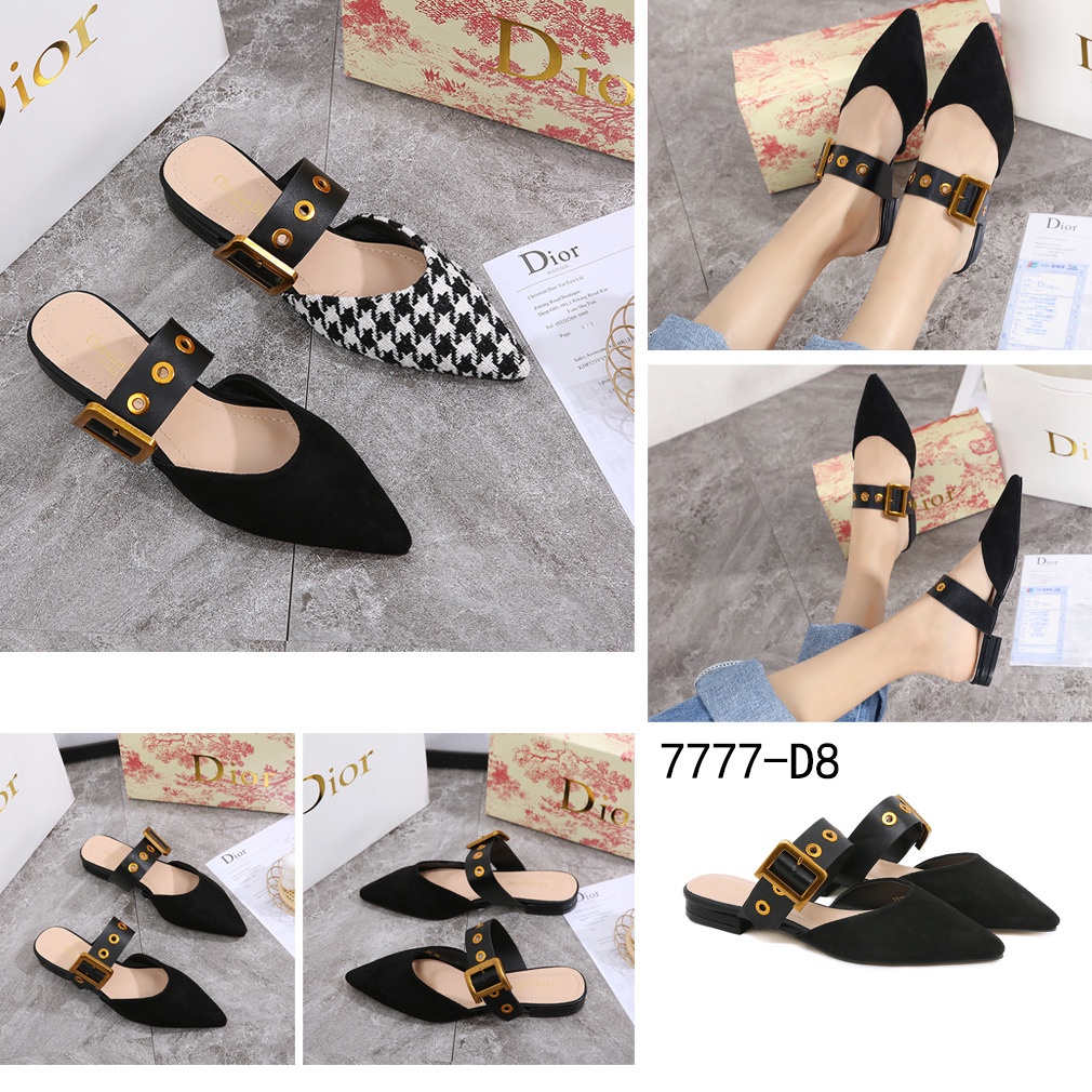 DR Buckle Canvas &amp; Suede Flat Mules #7777-D8