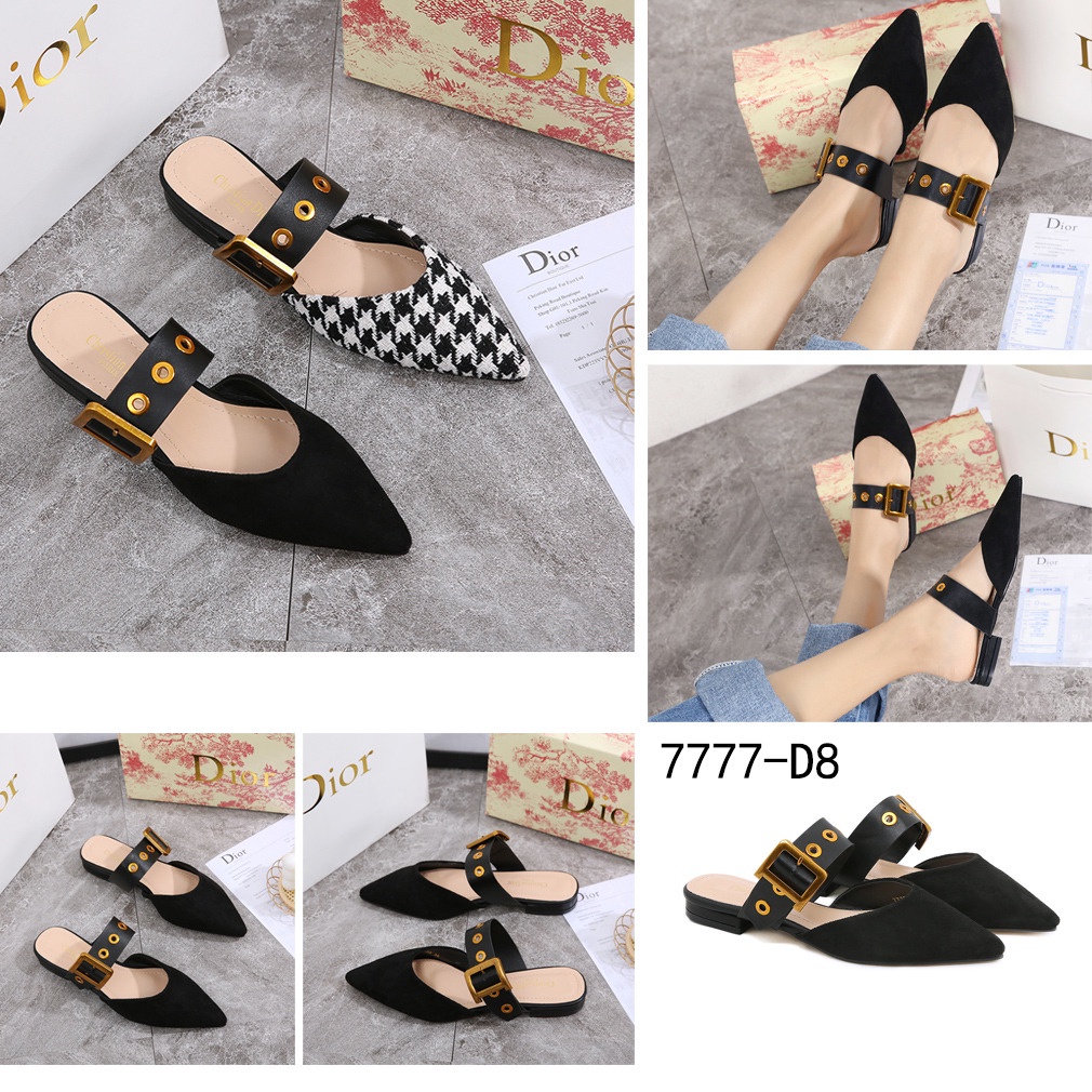 DR Buckle Canvas &amp; Suede Flat Mules #7777-D8