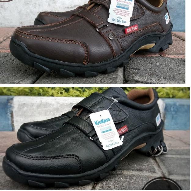 ➥ sepatu kickers casual pria bahan kulit asli - Hitam, 39 ➳