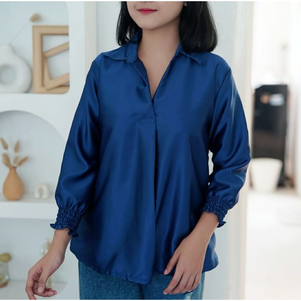 Tq88indonesia Fashion Baju Atasan Wanita Terbaru  / FORTUNE SATEEN SILK OVERSIZE BLOUSE Polos / Blus / Busana Casual Cewek / Ootd / Outfit