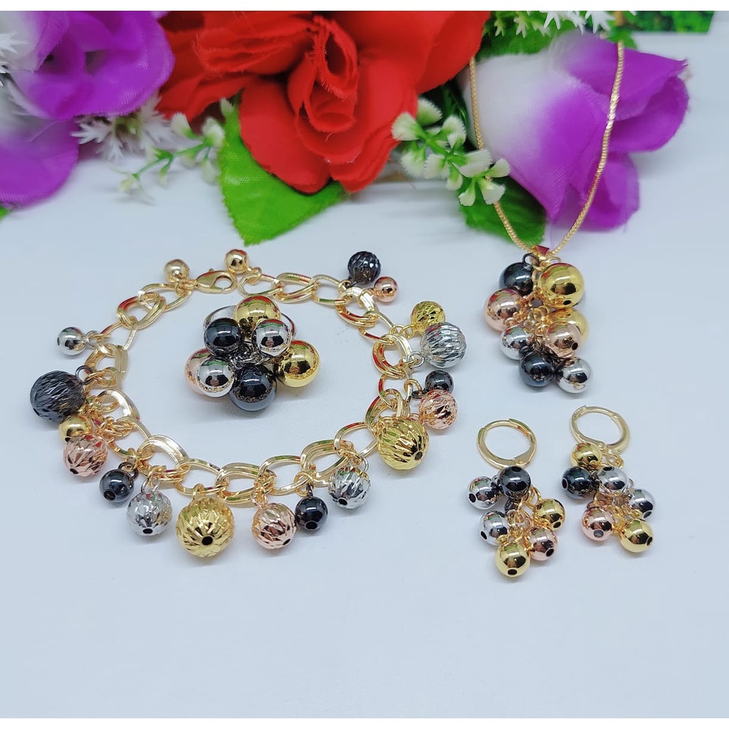 Set xuping gelang kalung anting dan cincin anggur lapis emas perhiasan fashion