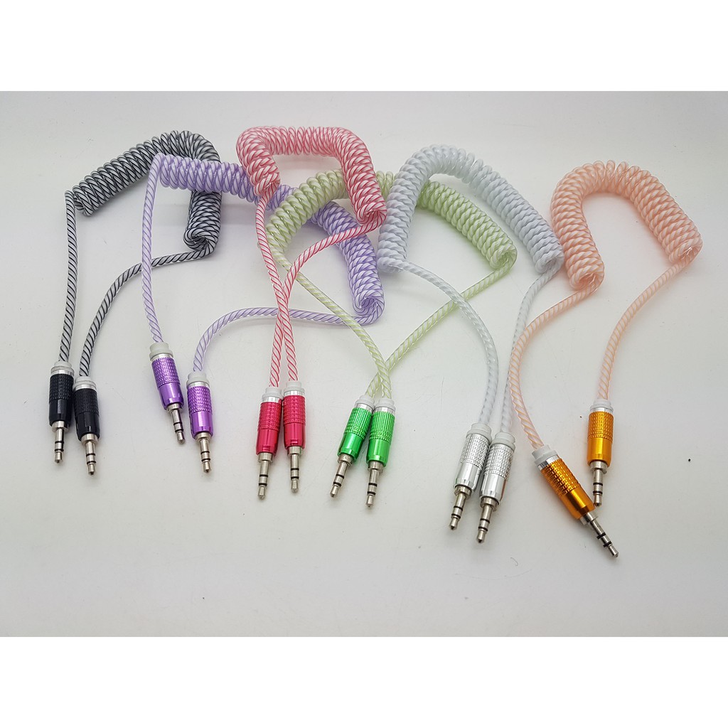 kabel spiral audio AUX 3.5mm stereo male to male kepala besi