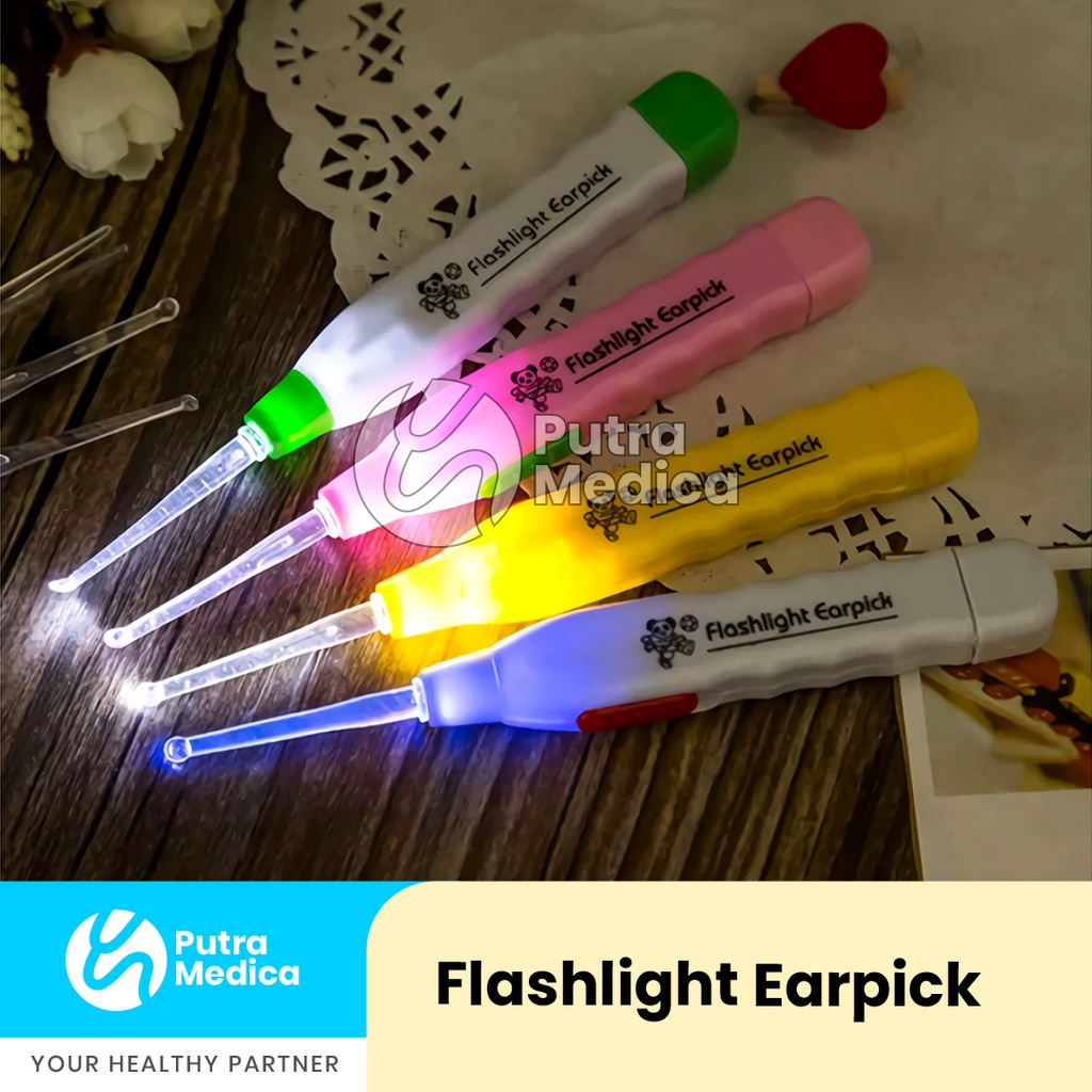 Flashlight Earpick LED - 1 Pc [Warna Random] / Pembersih Telinga Anak / Korek Kuping Berlampu