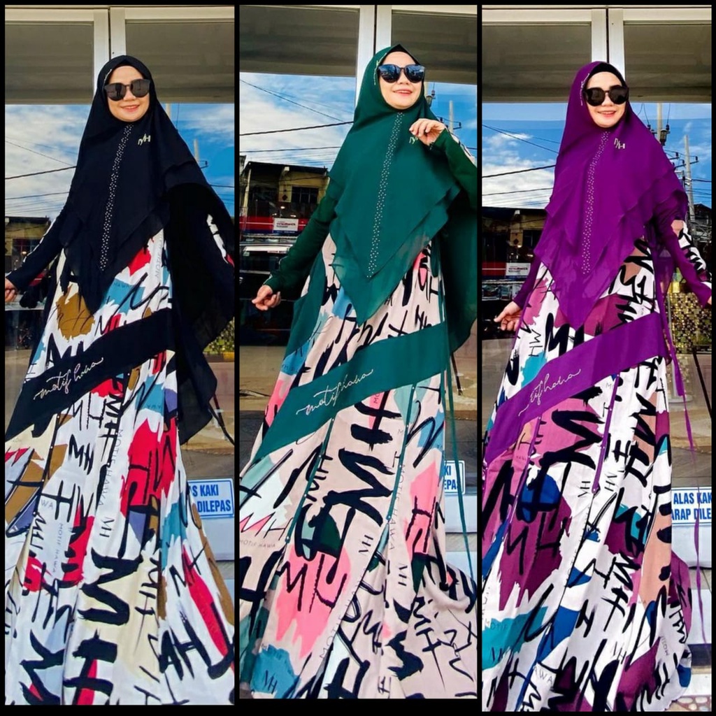 [MOTIF HAWA] GAMIS SYARI TERBARU / DRESS SET PRINTING LIMITED EDITION " AYUMI SET " By Motifhawa Off