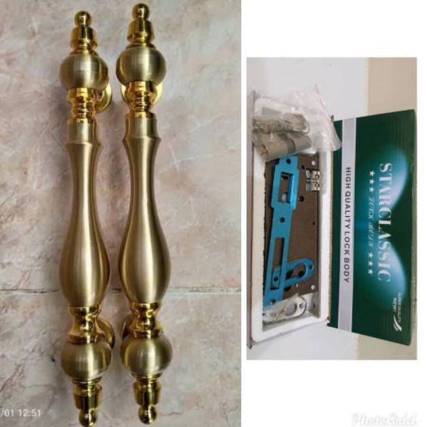 Handle pintu rumah / Gagang pintu rumah kuningan motif VAS set kunci Terbaik