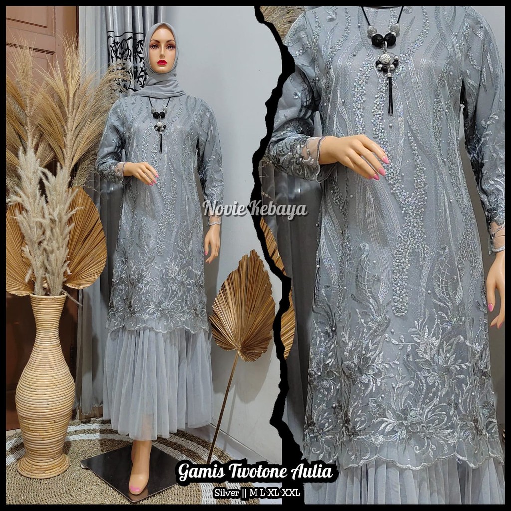 Gamis Tutu Tulle / Tille Wanita Two Tone Aulia Aneka Pilihan Warna