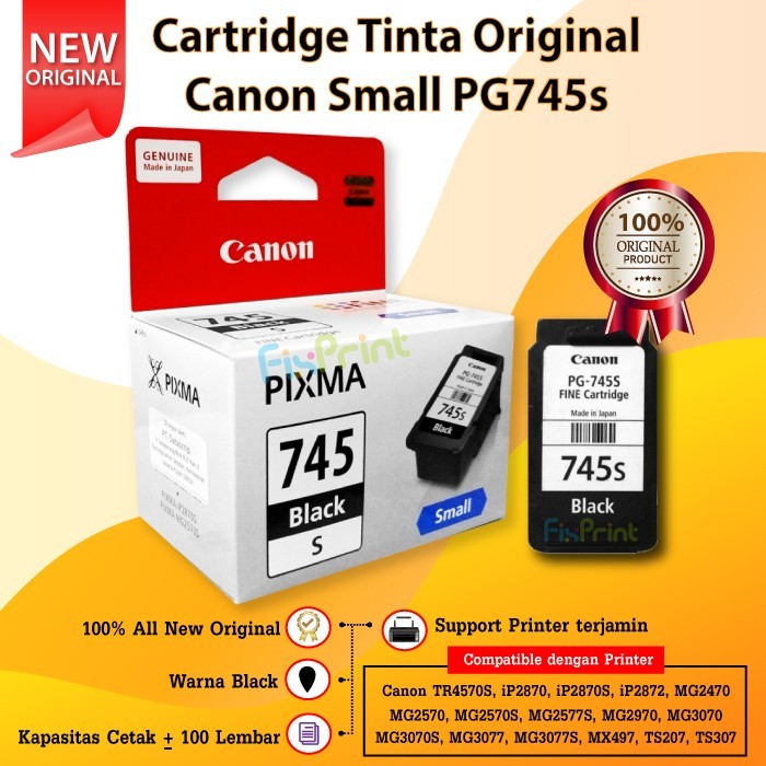 Cartridge Canon PG 745s PG745s 745 Small Tinta iP2870S MG2570S TR4570S