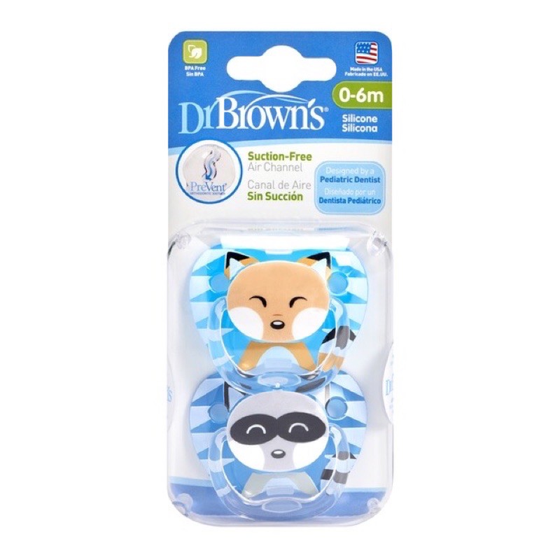 Dr Brown’s Prevent Pacifier Stage 1 (0-6M) Boy Animal - Empeng Bayi Tahap 1 isi 2pcs