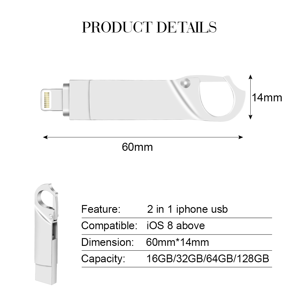 2 in 1 OTG USB Flash Drive USB2.0 512GB Pendrive for iPhone/iPad/IOS/Android/PC