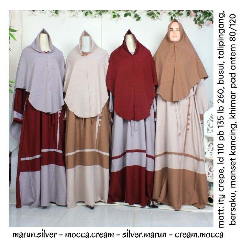 Set Khimar gamis yasmin Nerisha Kancing 4 lis sisi size xl