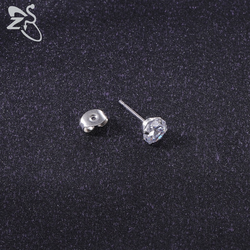 6 Pasang / Lot Anting Stud Helix Conch Zircon Shiny Bahan Stainless Steel 20g Ukuran 3-8mm