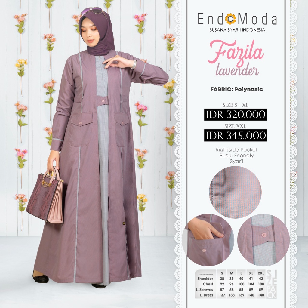 Gamis Fazila Bahan Polynosic Dress Wanita Muslimah Model Syari Simple by endomoda