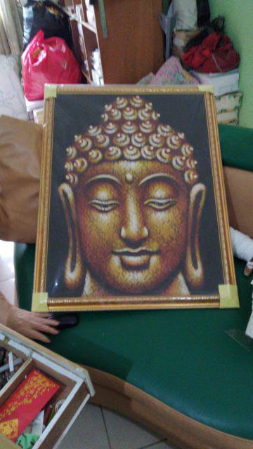 Lukisan Buddha Budha Buda Brokat Emas 66x86cm Dengan Bingkai Emas