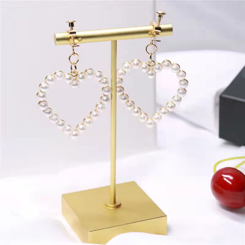 Anting Tusuk Love Aksen Mutiara Earring fashion Wanita Korea Aksesoris Fashion