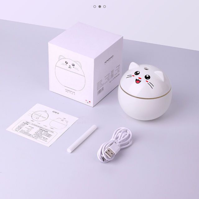 HUMIDIFIER DIFFUSER AROMATERAPHY MODEL KUCING LUCU AESTETIK PINK PUTIH 300ML