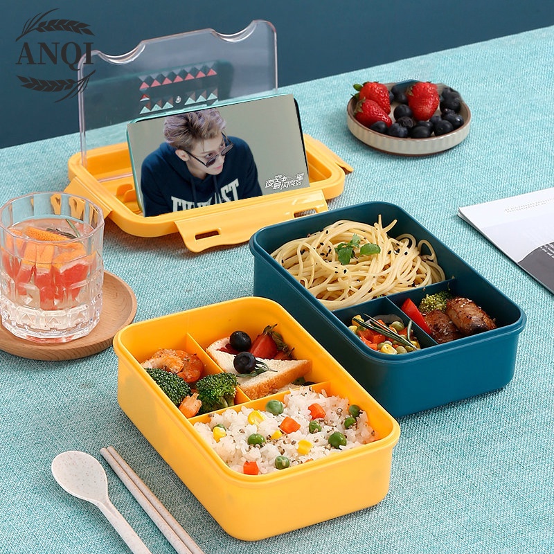 ANQI 1888/Lunch Box/Bento mika 3 sekat/Kotak Makan Transparant /Tempat makanan/VS-55