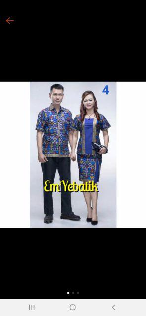 Sarimbit/ Couple Batik Rok N Blus Wanita Span Pendek Mentari Prodo Biru