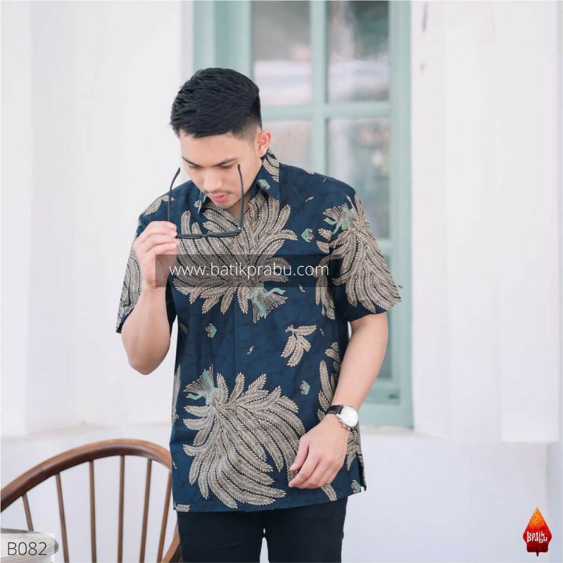 Batik kemeja pria batik lapis furing bahan katun halus baturaden size reguler dongker padi