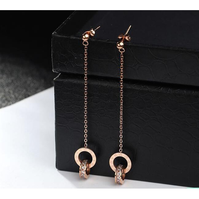 Anting Titanium Panjang Rose Gold Asli Wanita Fashion Anti Karat Murah AA026