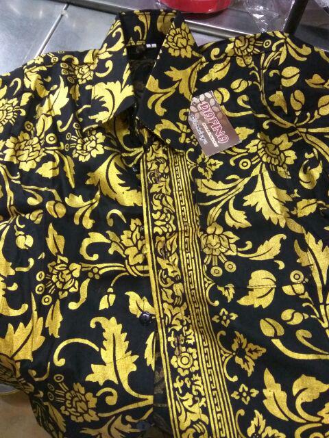 Hem Kemeja Anak Batik Prada Bakung Hitam Gold Couple Family Keluarga