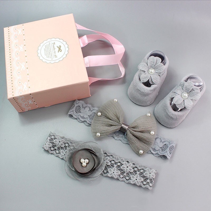 Bandana Bayi newborn rajut set sepatu Headband baby hairband shoes import lucu cute