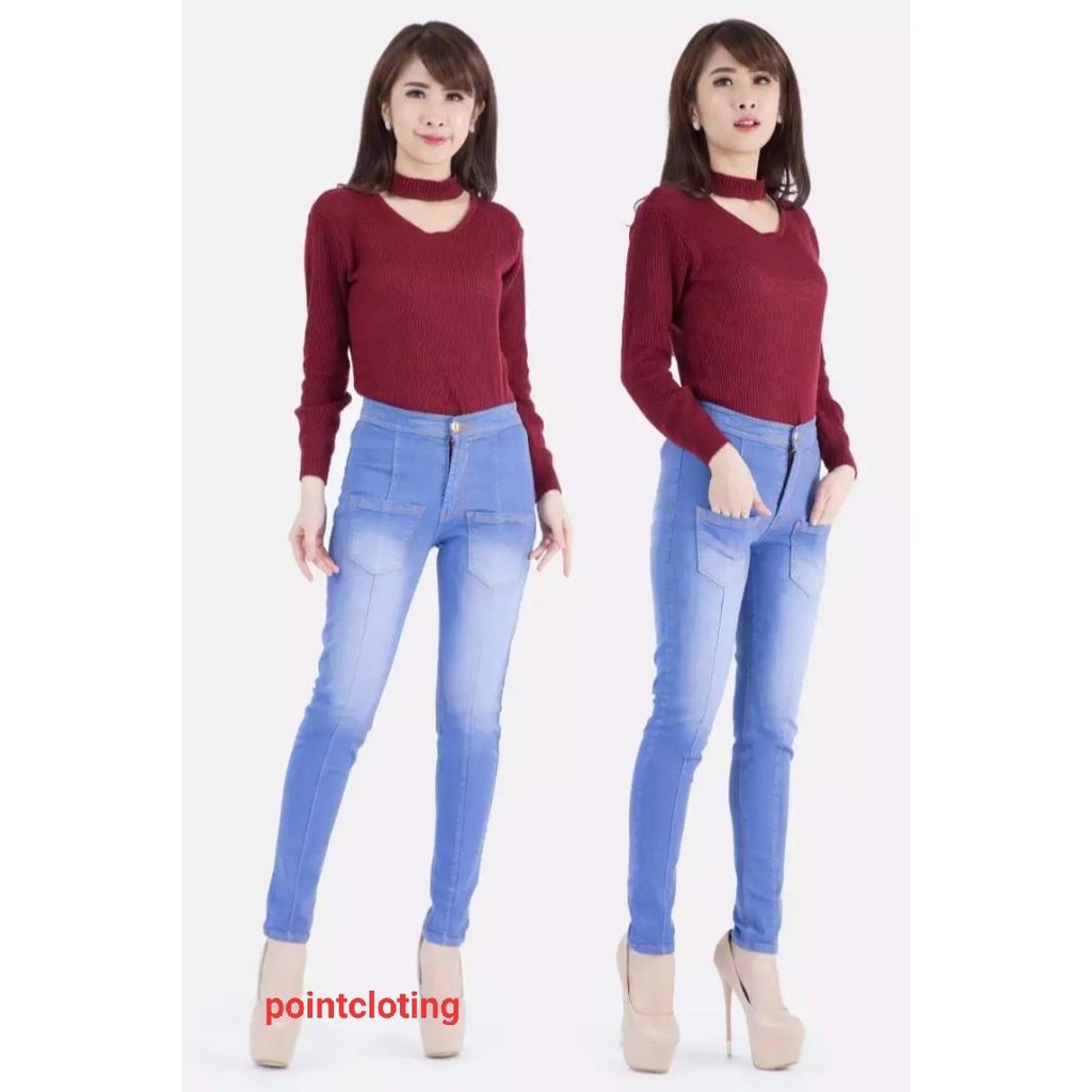 Celana jeans haigt waist kantong depan model baru/pointcloting