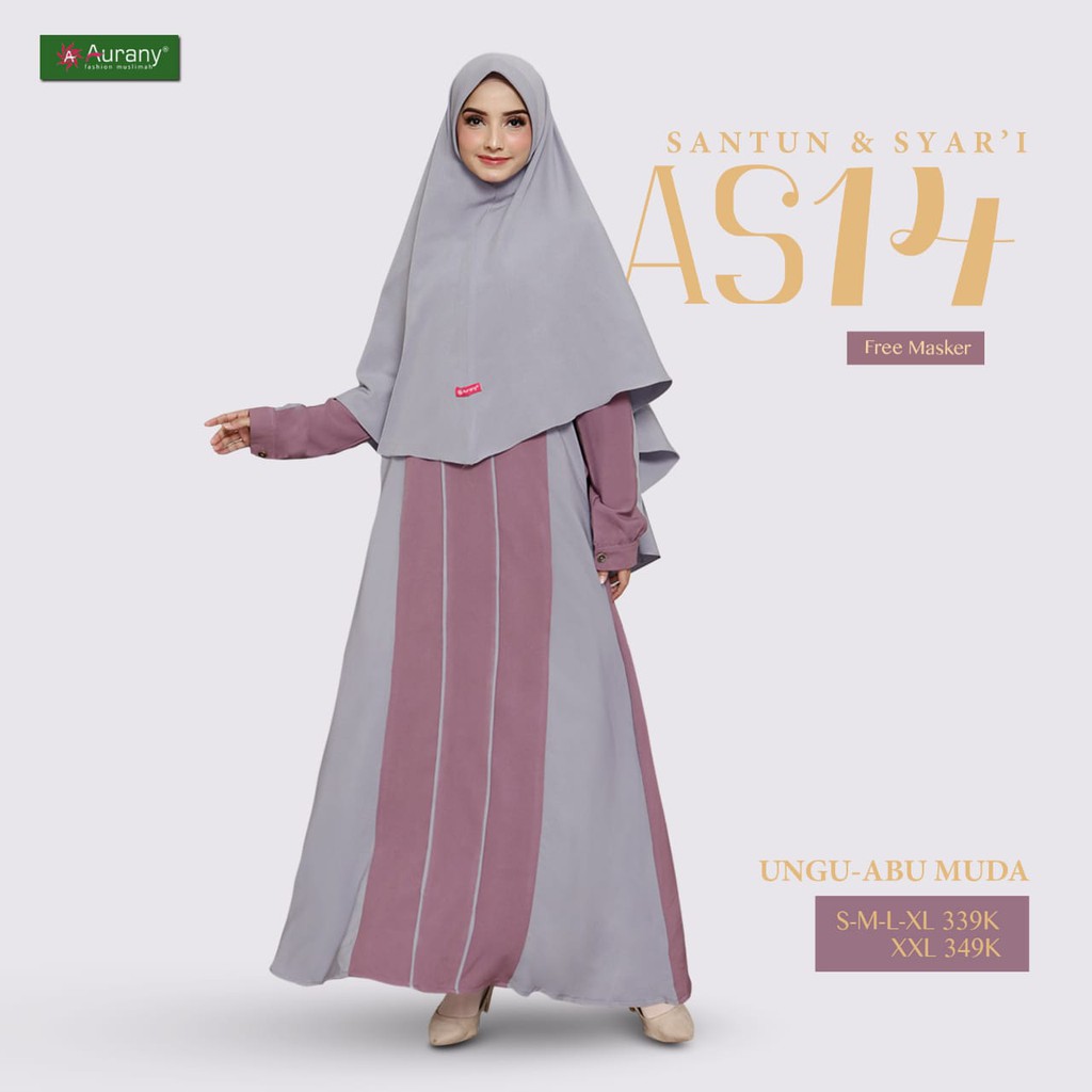 [BARU] AURANY SET KHIMAR (FREE MASKER) AS14 ABU MUDA-LAVENDER / GAMIS SYAR'I / DRESS MUSLIMAH