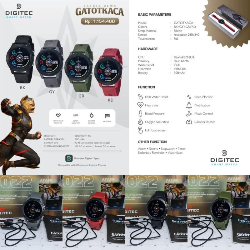 JAM TANGAN PRIA DIGITEC GATOTKACA SMARTWATCH RUBBER ORIGINAL