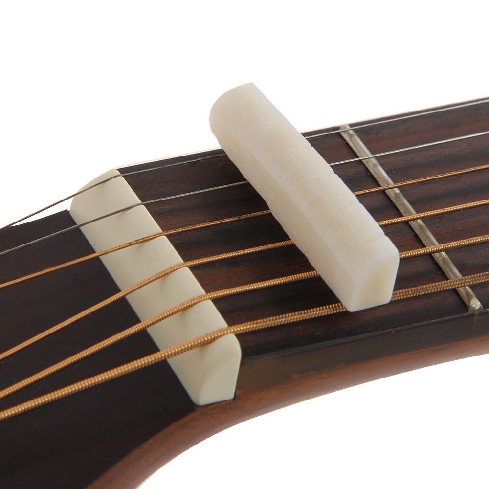 Ivory Bridge Saddle &amp; Slotted Nut Bahan Tulang Kerbau Warna Ivory Untuk 6 Senar Akustik