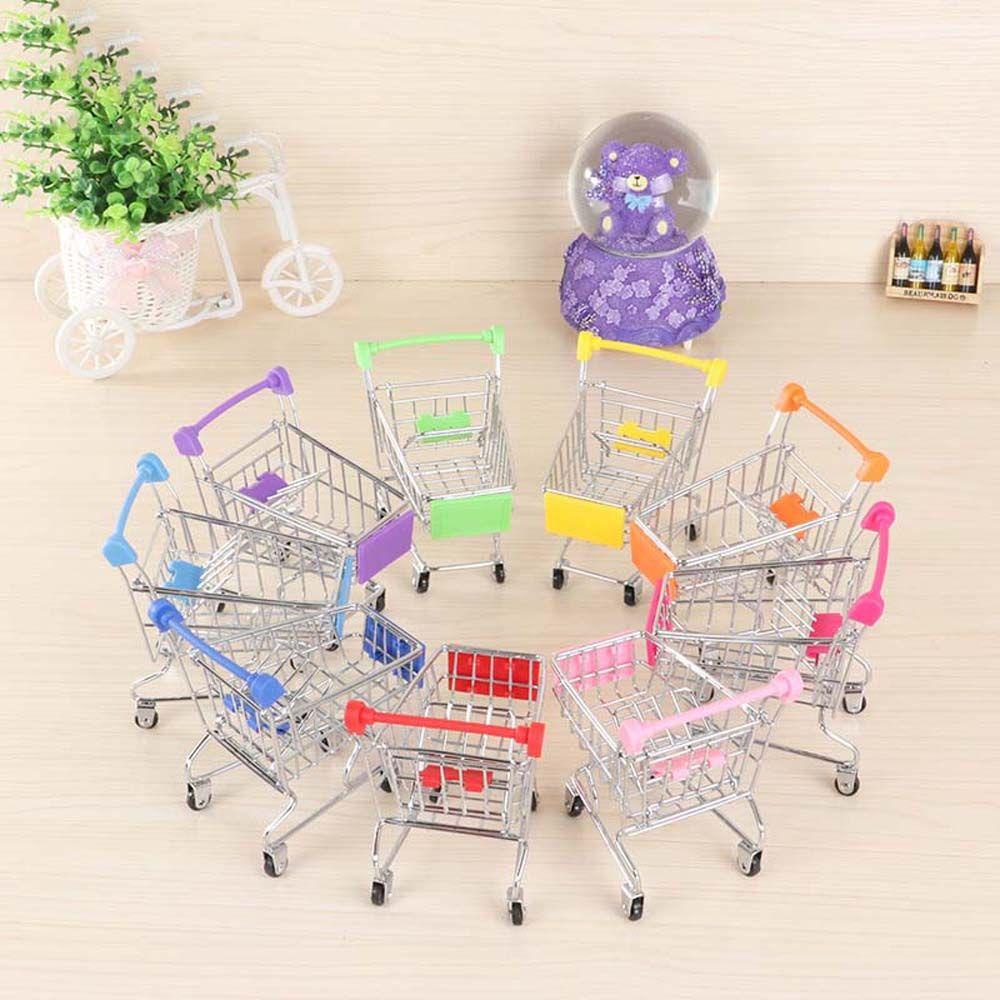 Mxbeauty Furniture Rumah Boneka Mini Anak Penyimpanan Mainan Keranjang Belanja Desktop Decor Pretend Play Toy Supermarket Handcart Trolley