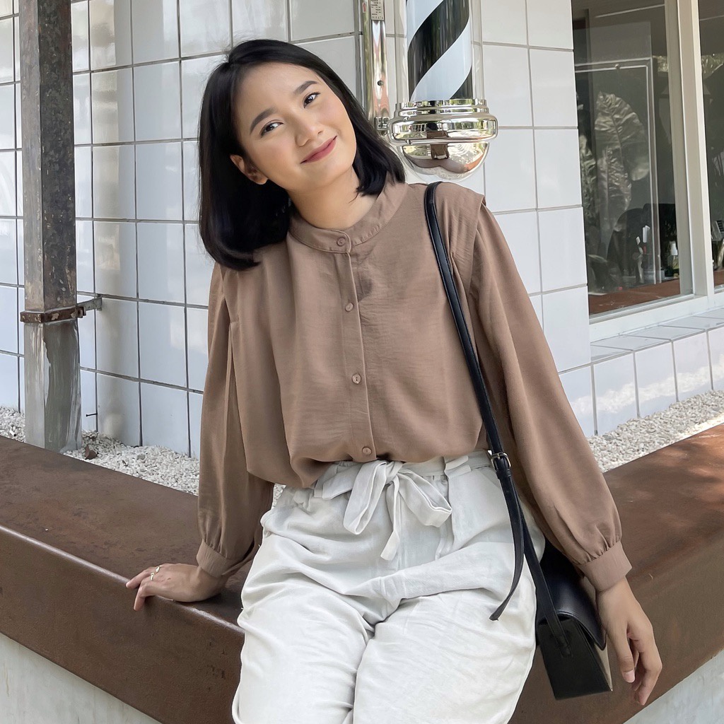 BEFAST - ZFS OOTD Wanita Blouse GHINA / RIVERY OVERSIZE BLOUSE / Blouse Kasual / Atasan Blouse Kekiniaan / Blouse Lengan Panjang / Blouse Casual / Fashion Kerja / Formal / Blouse Polos Modis Remaja