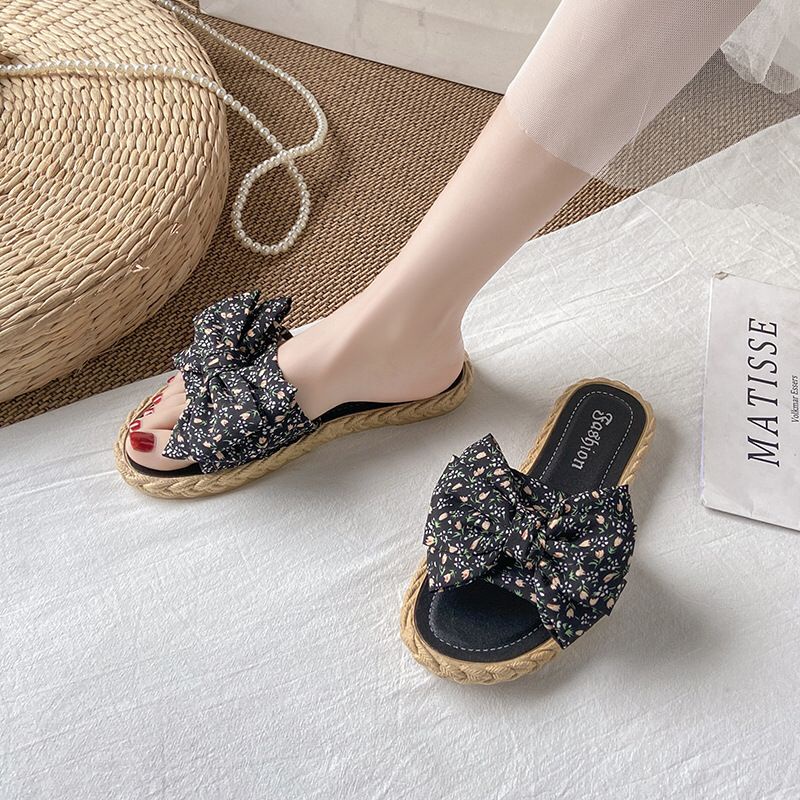 SHOEGALLERY TG1599 SANDAL WANITA IMPORT FLAT MOTIF PITA KAIN IMPORT