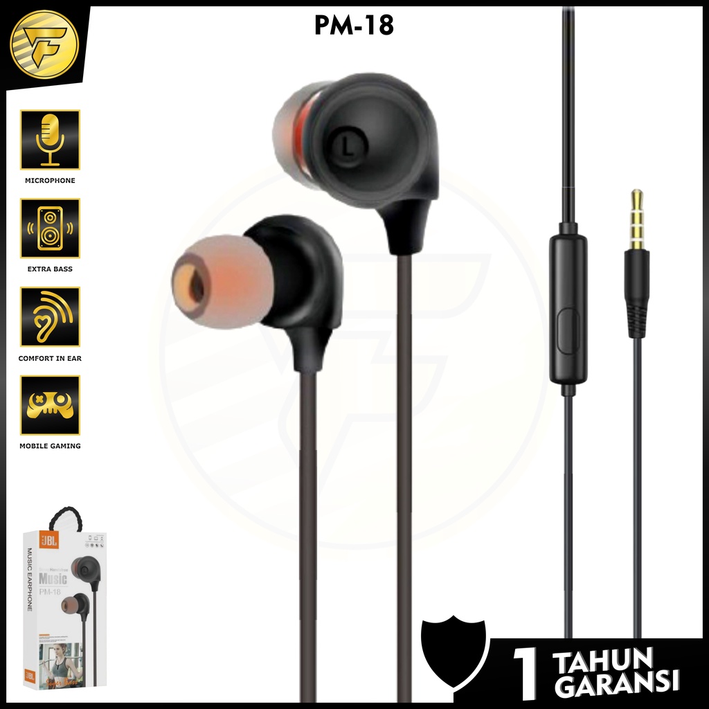 Earphone JBL P18 stereo bass music telfon headset mic