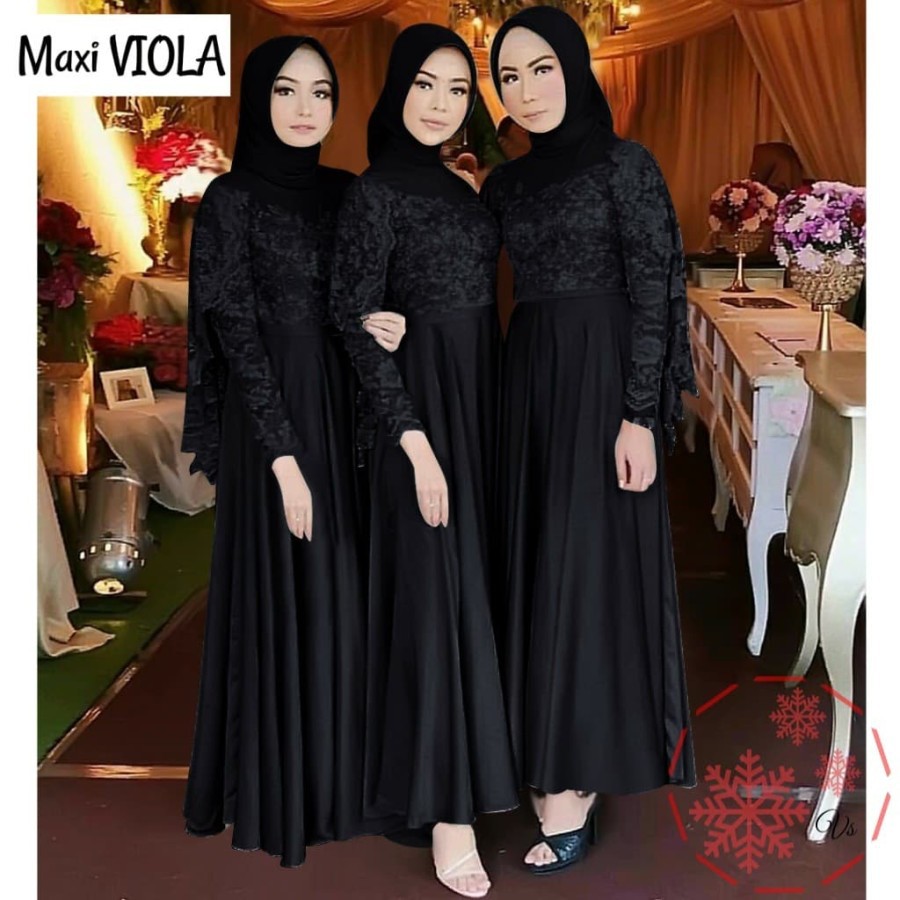 Viola JULIET Gamis Dress Baju Wanita Muslim Syari Pesta Kondangan Maxi Brukat