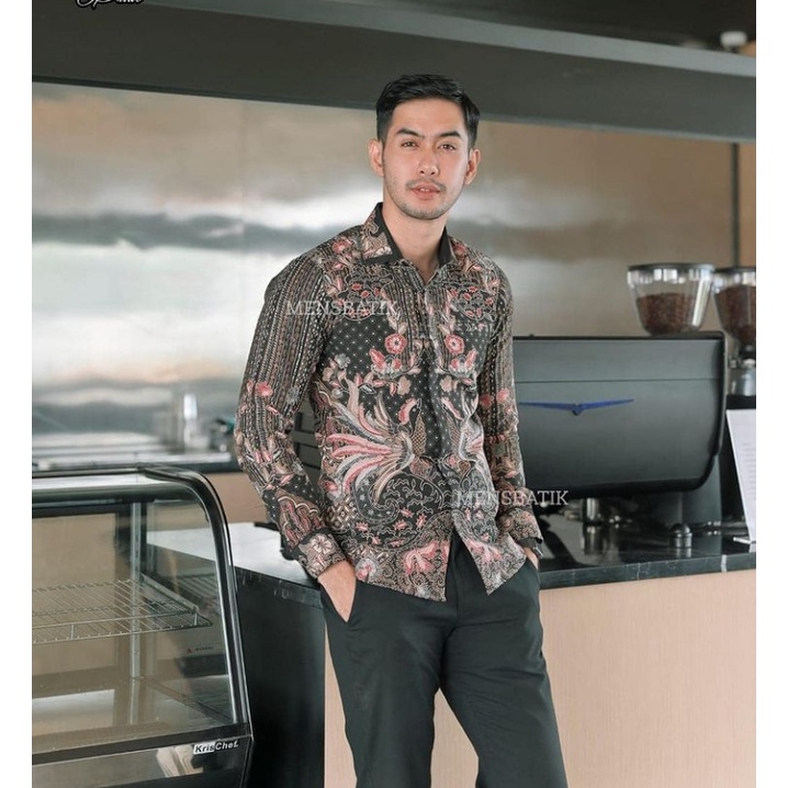 BATIK HITAM KEKINIAN BAJU kemeja batik pria lengan panjang PENDEK modern PREMIUM BSO OFFICIAL