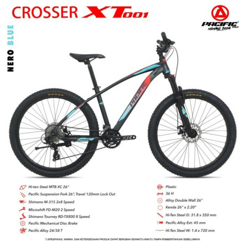 Sepeda Gunung / MTB 26" Pacific Steel Crosser XT 001 (2x8 Speed)