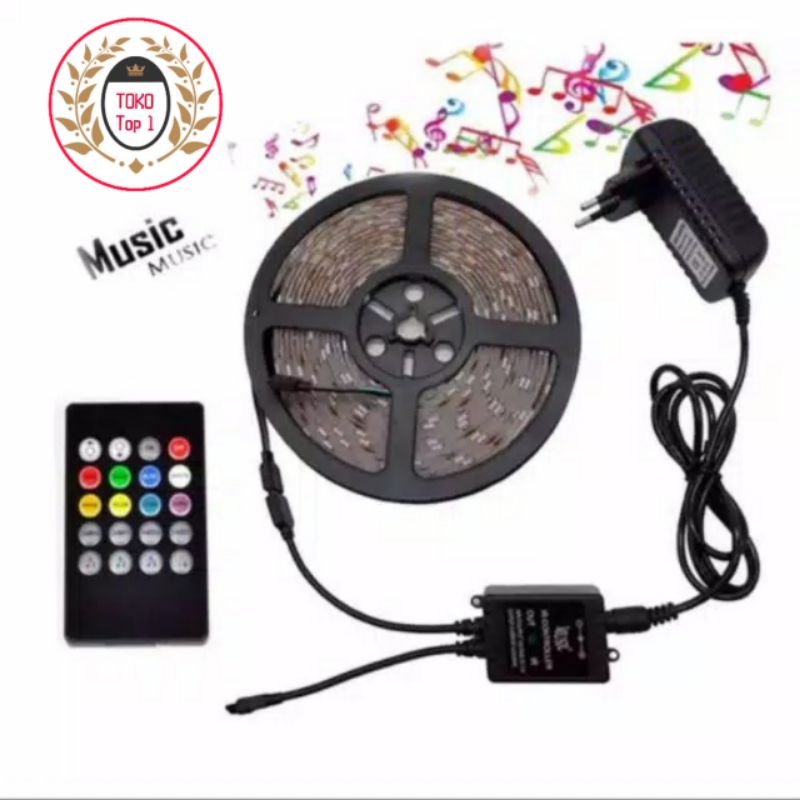 Paket Lampu SENSOR MUSIC Led strip RGB  5050 IP44 Sensor Suara Music 5m  Disco Warna Warn