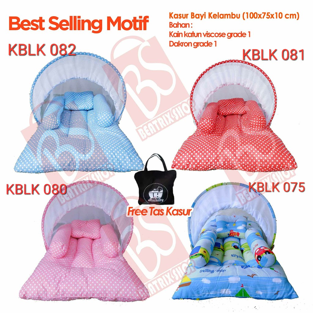 PROMO....1 Set Kasur Bayi Lengkap Kelambu Lipat Motif | Kado Unik Ibu Untuk Anak | Free Tas Lucu 014