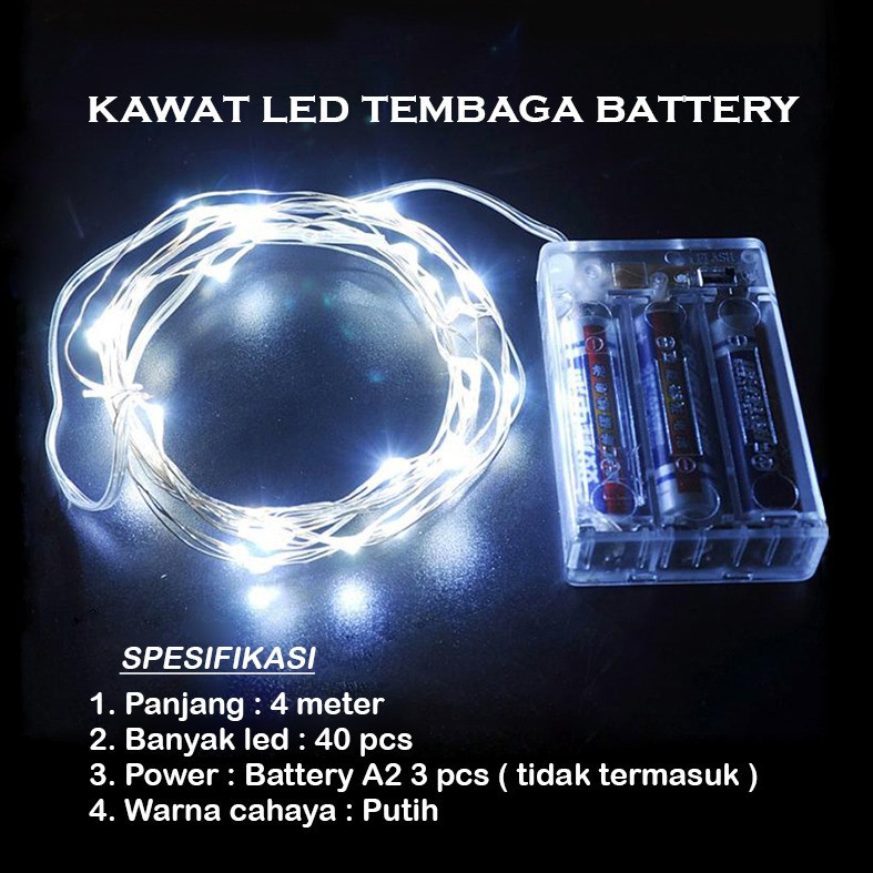 Lampu Natal LED Kawat Tembaga Batre/Baterai A2 40 LED 4 Meter