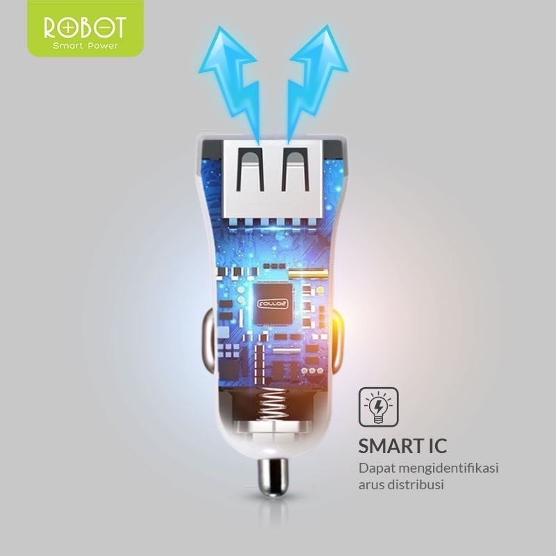 Ready Stok PROMO CHARGER MOBIL ROBOT RT-C06 CAR CHARGER 2USB ORIGINAL + KABEL DATA MICRO C 06 DOUBLE USB