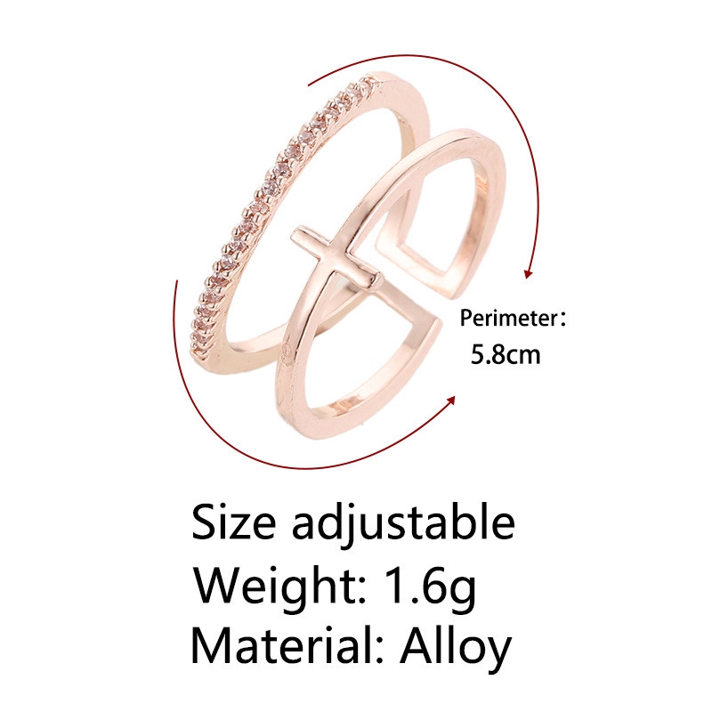Cincin Adjustable Cincin salib emas mawar baru bertatahkan hias Cincin multi-layer sederhana