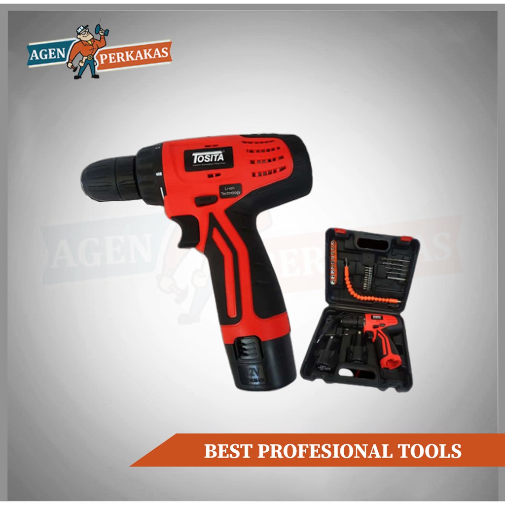 Tosita Bor Cordles set12volt Mesin Bor Baterai Cas Tosita 12v set box