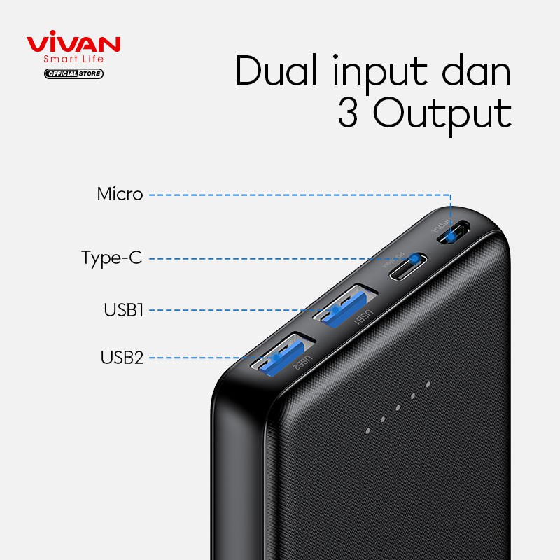 Powerbank Power Bank VIVAN Original 10000mah Fast Charging VPB-K10 PD QC3.0 22.5Watt 3 Output Quick Charge