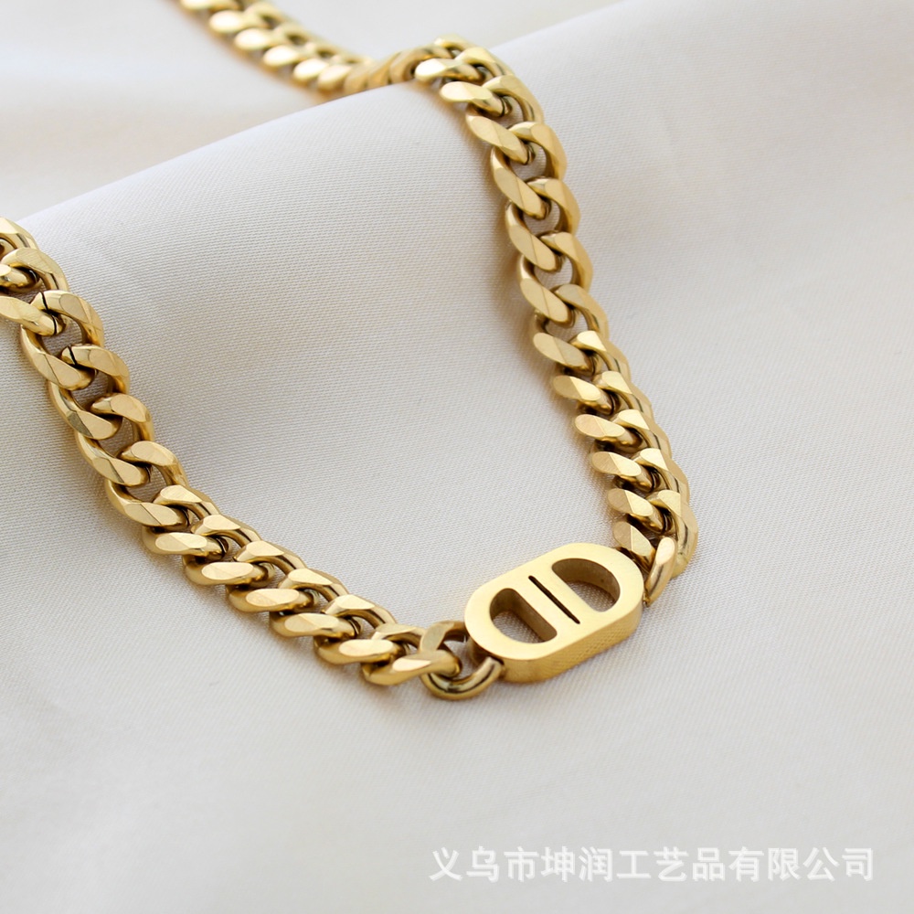 20202 Kalung / Gelang Tangan Rantai Liontin Huruf D Ganda Gaya Hip Hop Untuk Wanita