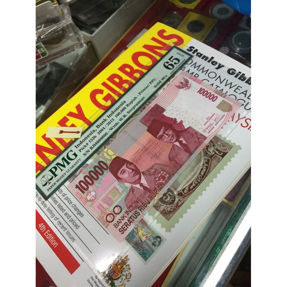 Indonesia 2004 12 IDR100 000 PMG 65 EPQ Solid 666666 KOLEKSI UANG KUNO LAMA ANTIK
